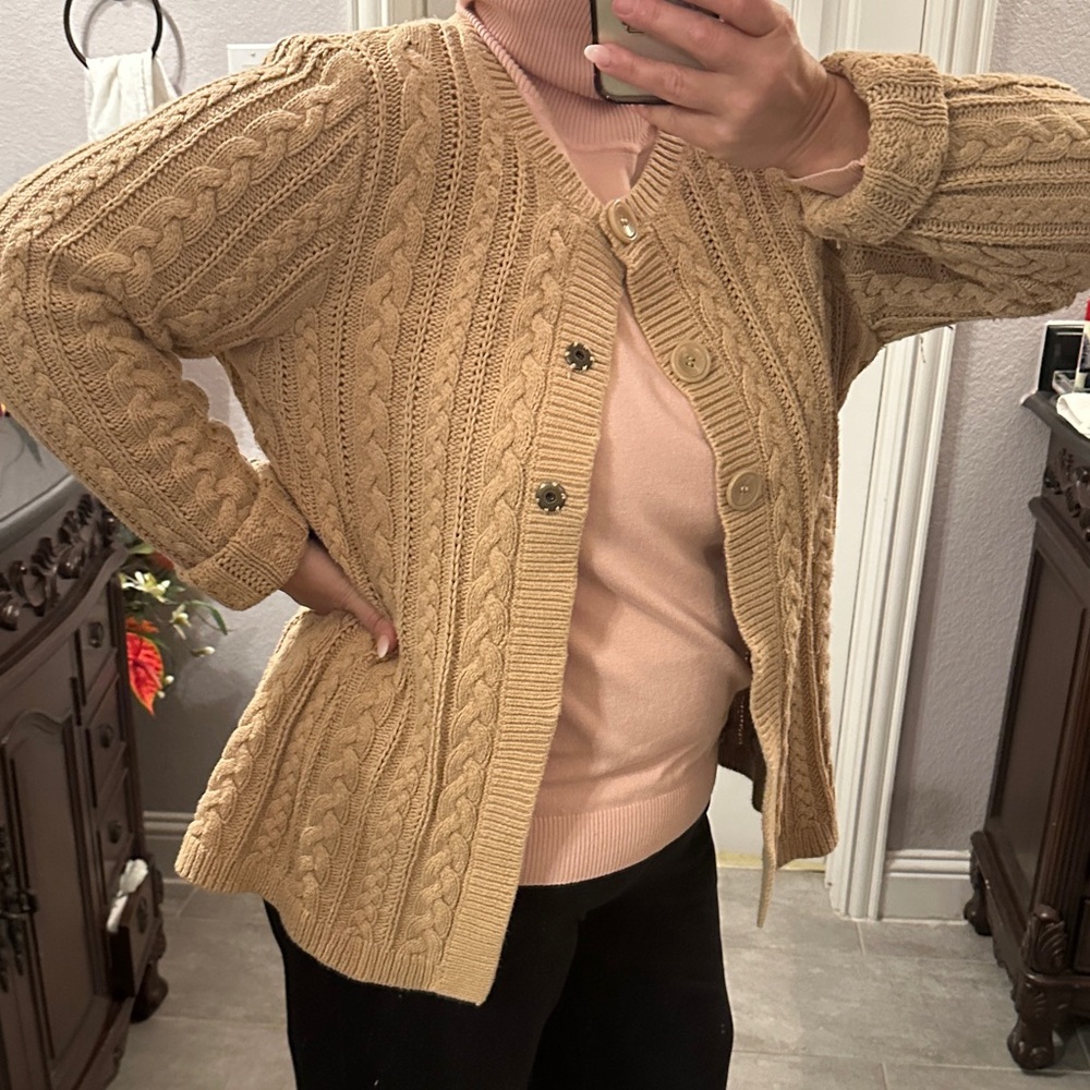 Charter Club Cable Knit Cardigan - Beige